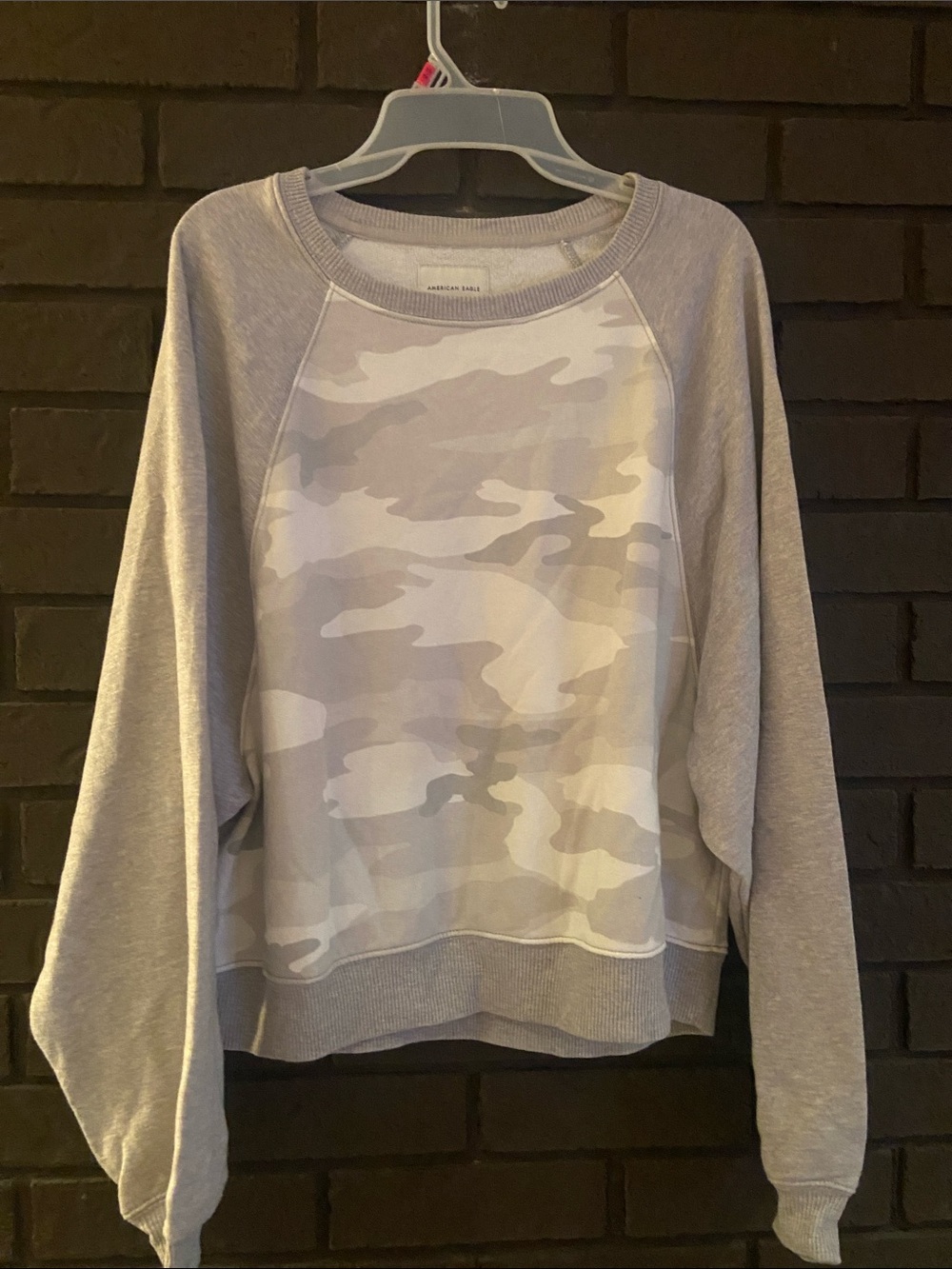 Never Worn American Eagle Women's Camo Crewneck Sweater - Light Gray, Cream